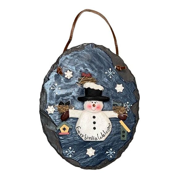 Ceramic Snowman Wall Hanging “Every Birdie Welcome” Sign CMI/Henton - Picture 1 of 3